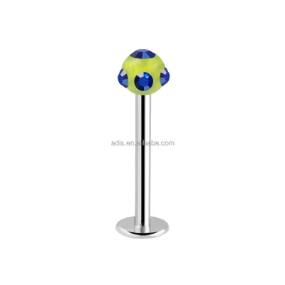 Beautiful Internally Threaded Lip Stud Vintage Bezel Set Gem Women's Piercing Labret