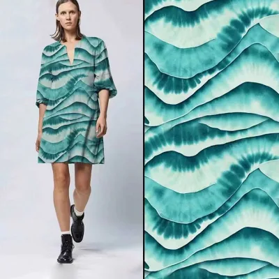 New Arrivals Custom Sustainable Breathable Blue Artistic Abstract Textures Cotton Digital Print Woven Fabric