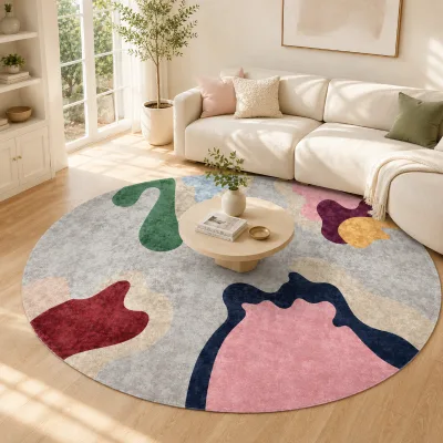 AUTOVI Luxury Handmade Round Hand Tufted Wool Carpet High Quality Living Room Bedroom Handgetuft Tapij