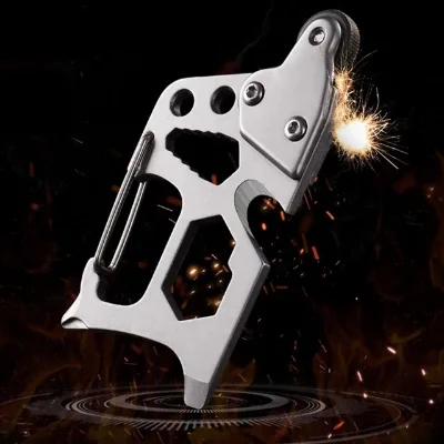 Hot Sale Stainless Steel Hiking Backpack Gear Carabiner Flint Lighter Fire Starter Multitool Card Survival Unique Design