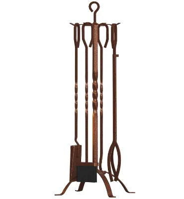 Luxury Housewarming Gift Bronze Outdoor Patio Fire Pit Space Saving Vertical Iron Fireplace Tool Set with Built-in Stand