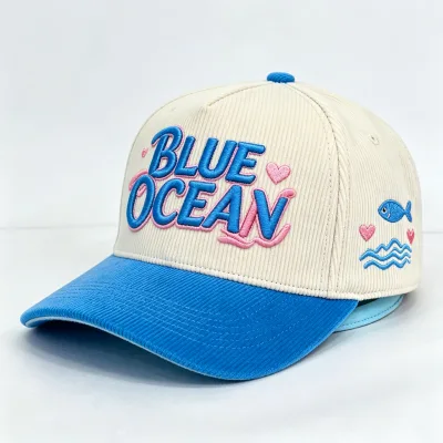 OEM Custom Corduroy Baseball Cap 3D Bubble Letter Embroidery Two Tone Vintage Casual Cap