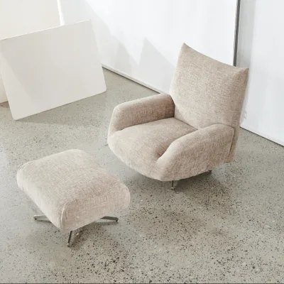 Upholstered Swivel Lounge Chair with Armrests and Ottoman for Living Room Furniture Modern Design Curved Swiviel Chair