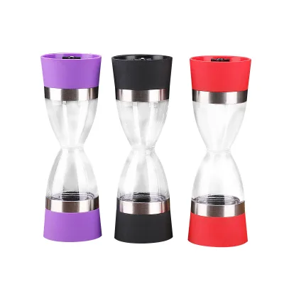 Hot Selling 2-in-1 Plastic Cross-Border Hourglass Manual Pepper Grinder Freshly Ground Pepper Mill with Transparent Powder