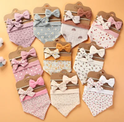 New Arrival Baby Bibs Set - Pure Cotton Double-sided Triangle Headbands with Waterproof Napkins and Prints