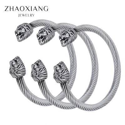Lion Head Cuff Bangles Bracelets for Women Men Stainless Steel Manufacture Jewelry Hip Hop Design