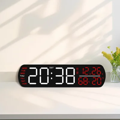 Huayang 6671 Large Screen LED Digital Alarm Clock Temperature Humidity Monitor Dual Alarms Timer DST Auto Brightness Desk Clock