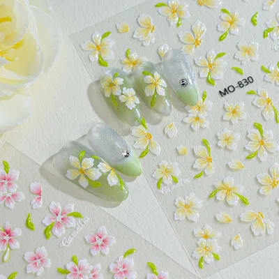 Press-on Nail Wholesale Flower Decal 5D Embossed Art Customizable Non-Toxic Adhesives Manicure Decoration Supplies
