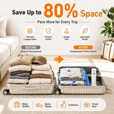 Thickened 9-Layer Co-extruded Vacuum Compression Bags With Wireless Electric Pump, Reusable Vacuum Bags for Home Organizer