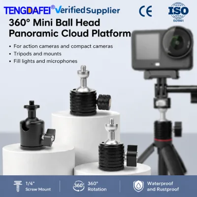 Metal Ball Head Mini 1/4" Ball Mount, 360° Panoramic Swivel with 3/8" Adapter, Camera Tripod Live Streaming Bracket