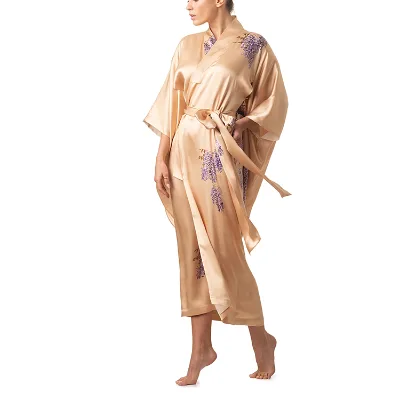 OEM Logo Print Pajama Femme Kimono Pajama Dress Long Silk Kimono