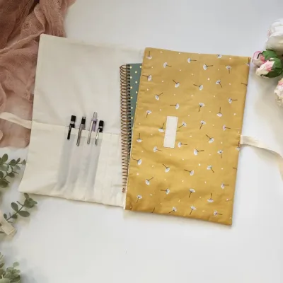 Custom Floral E-Reader Book Sleeve With String Tie Handmade Makeup Brushes Bag Cotton Book Sleeve