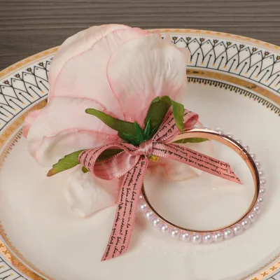 Hotel holiday table napkin ring table decoration simulation rose bow napkin ring for wedding