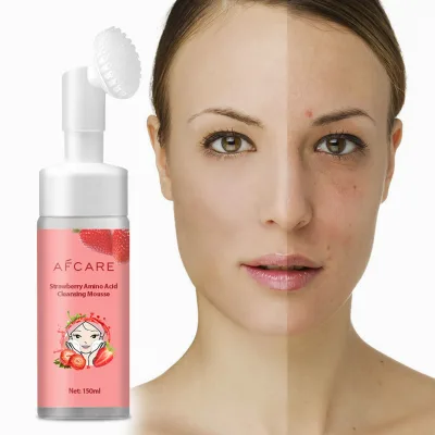 Organic Herbal Fruit Foam Face Wash Private Label Brightening Moisturizing Amino Acid Strawberry Facial Cleanser Salicylic Acid