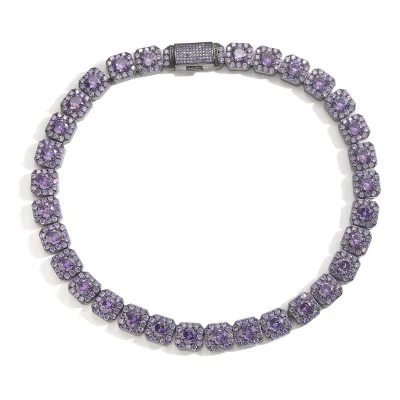 New Arrival Hip Hop Necklace Purple Zircon 12MM Rock Sugar Chain Personality Hipster Niche Collarbone Chain Men Street Necklace