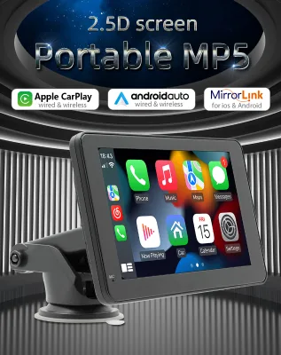 CE FCC RoHS Certified Kaiwo Portable Car Multimedia Player CarPlay 7 Inch HD Touchscreen FM Transmitter BT 5.0 Dual Wireless