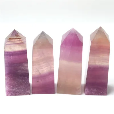 Wholesale natural crystal towers four sided pink purple fluorite tower for home decorate