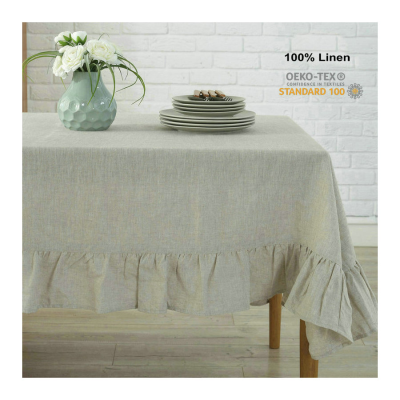 Customized 100% Linen Tablecloth Fabric Vintage Ruffle Table Linens Party Tablecloths for Wedding