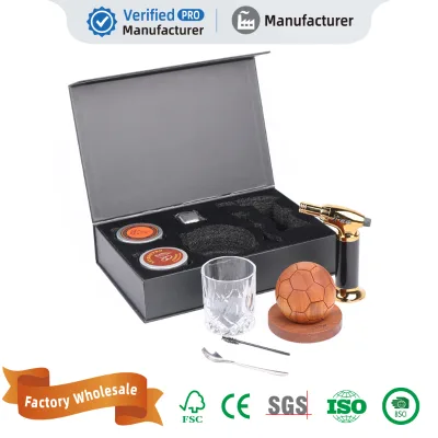 Premium Football Shape Whiskey Smoker Kit With Torch Wood Chips Crystal Glass Cup Bar Accessories Gift Set for Cocktail Lovers