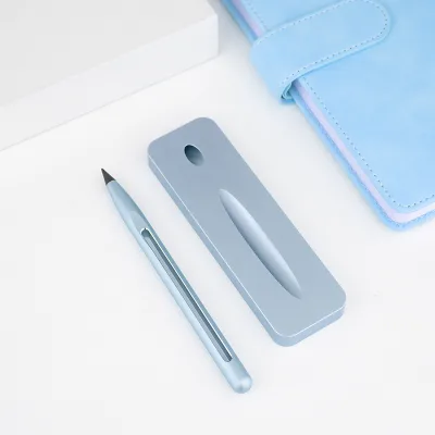 High-grade Blue Hollow Metal Eternal Table Pencil With Full Aluminium Alloy Base Office Desktop Decoration Custom Logo