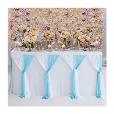 Wholesale Blue Ruffle Table Skirt Cloth Wedding Party Banquet Decoration Table Skirting Party