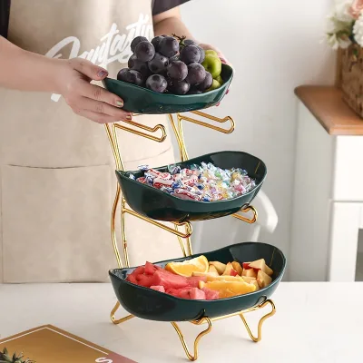 Multi-layer Ceramic Fruit Plate with Metal Shelf Multi-function Plate for Home/hotel/restaurant Use