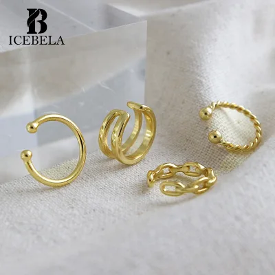 ICEBELA Fine Jewelry Simple Fried Dough Twist Double-layer Ear Buckle S925 Sterling Silver Clip on Earrings for Girls
