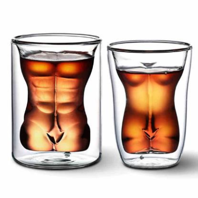 Muscle Man and Woman Body Shaped Double Wall Shot Drinking Glass Cup
