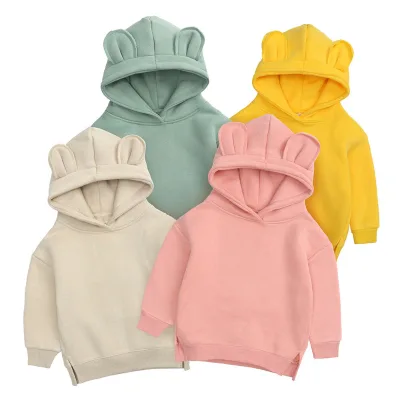 2025 New Korean Version Boys and Girls Hooded Fleece Sweatshirt Bear Ear Toddler Clothing for Spring Autumn Winter