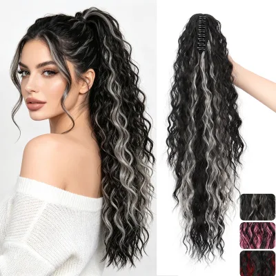 European American Style Hair Accessories Clip Ponytail Wig Water Wave Wool Curl Long High Temperature Fiber Increase Volume