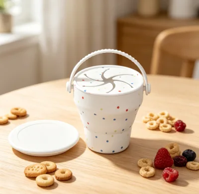 FUBON Food Grade Silicone Baby Training Snack Cup Container Collapsible Storage Cup with Lid Custom Color