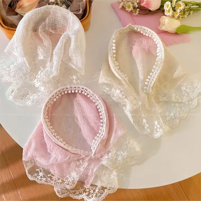 ALIBUY 24HOURS ONLINE 1688 Buying Agent Garden Style Lace Headband New High-Roof Triangle Scarf Headband French Retro Plaid Sweet and Cute Headscarf Agent