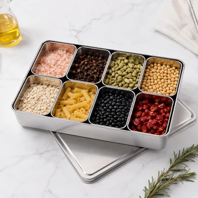 Creative Seasoning Box Combination Set Stainless Steel Storage Container with Shaker for Salt Pepper Dishwasher Safe Oven Safe