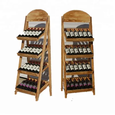 Collapsible Solid Wood Wine Rack 3 Tier 24 Bottles Capacity Store Beer Wooden Display Rack