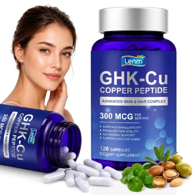 Lenm 120 Count Non-GMO Antioxidant 300mcg Liposomal GHK-Cu Copper Peptide Capsules Supplement for Skin Elasticity & Hair Support