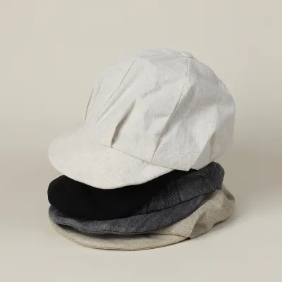 2026 Spring Summer Linen Octagonal Artistic Soft Brim Breathable Linen Beret Hat for Women Retro Fashion Outdoor Hat