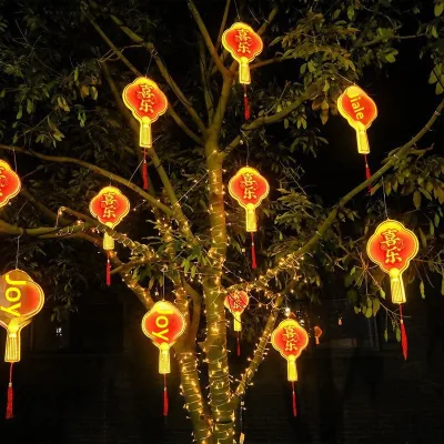 2025 New Year Chinese Knot Glowing Decorative Pendant Light Lucky Plaque Spring Character Welcoming Swallows Scroll Scenic Area