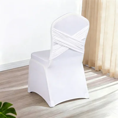 White Christmas Fancy Chair Covers Ruffled Banquet Protective Spandex Slipcovers for Party Events and Weddings
