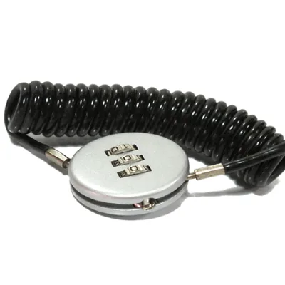 Round Combination Pad Lock with Coiled Cable Zinc Alloy Chrome-Plated Double Lever Locking Mechanism