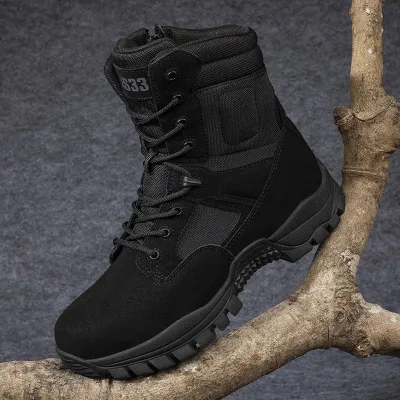 Hot-Selling Tactical Outdoor Hiking Training Boots Breathable Lace-Up Zip Leather Mesh Lining Winter Season Rubber