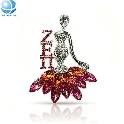 Custom Zeta Epsilon Pi Lady Pin Alloy Crystal Greek Sorority Letters Brooch for Military Wives Jewelry Gift