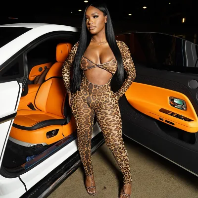Y0117 New Fashionable Sexy Hot Girl Personalized Trendy Leopard Print Long Sleeve High Waist Jumpsuit