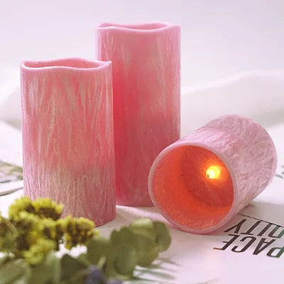 2 AA Batteries Pink Flameless Candles Set Party Decorative Realistic Real Wax Flameless Candle Battery Timer