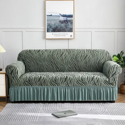 Thickened Cationic Skirted Sofa Cover Single Double Three-Seater Sofas Elastic Full-Cover Dustproof Slipcover Modern Solid Color