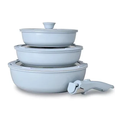 Modern Nonstick Cookware Set Detachable Handle Glass Lid  Eco-Friendly Ceramic Pots Pans & Induction Cooker