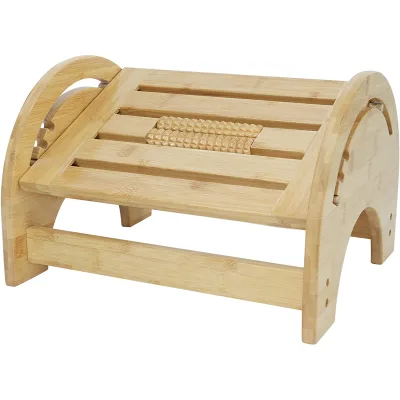 Adjustable Under Desk Foot Rest with Massager Roller Bamboo Leg Rest Step Stool for Kitchen and Bathroom Portable Foot Stool