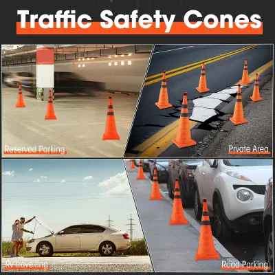 28Inch Collapsible Traffic Cones Orange Cones Folds Compactly Quick Setup