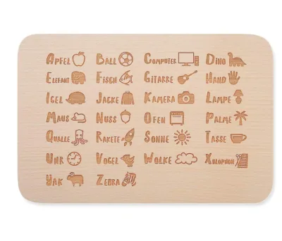 OEM Wooden Board Breakfast board German Alphabet for Learning and Practicing for Beginners, ABC German with Symbols