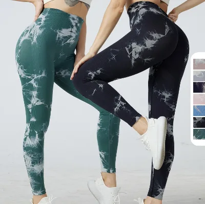 Top Sale Peach Hip High Waist Yoga Pants Slim Scrunch Butt Quick Drying Breathable Fitness Yoga Leggings Tie Dye Print Set