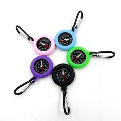 Portable Magnetic Mini Silicone Compass Pointer Carabiner Keychain Clip Outdoor Survival Navigation Guide Tool Hiking Camping